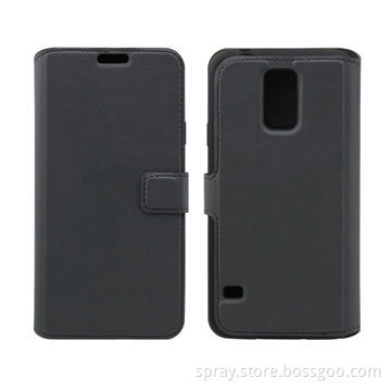 Black leather case, w/credit card, folio book open PU leather case for Samsung galaxy s 5